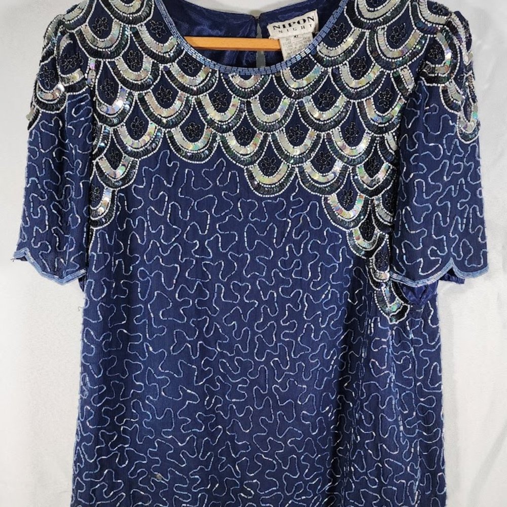 Vintage Nipon Night Beaded Blouse Size XL